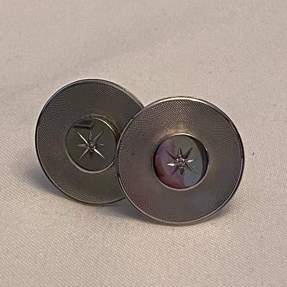 Lamode Sterling Silver Diamond Cufflinks Round Textured Button  .83" 12 g Signed